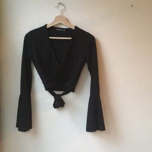 Black front tie crop top